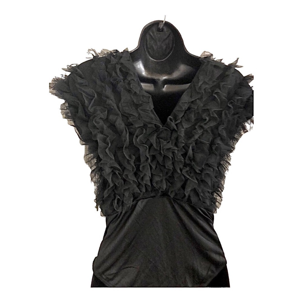 Ruffled Chiffon tulle plunge front black bodysuit size medium brand new - Picture 16 of 16